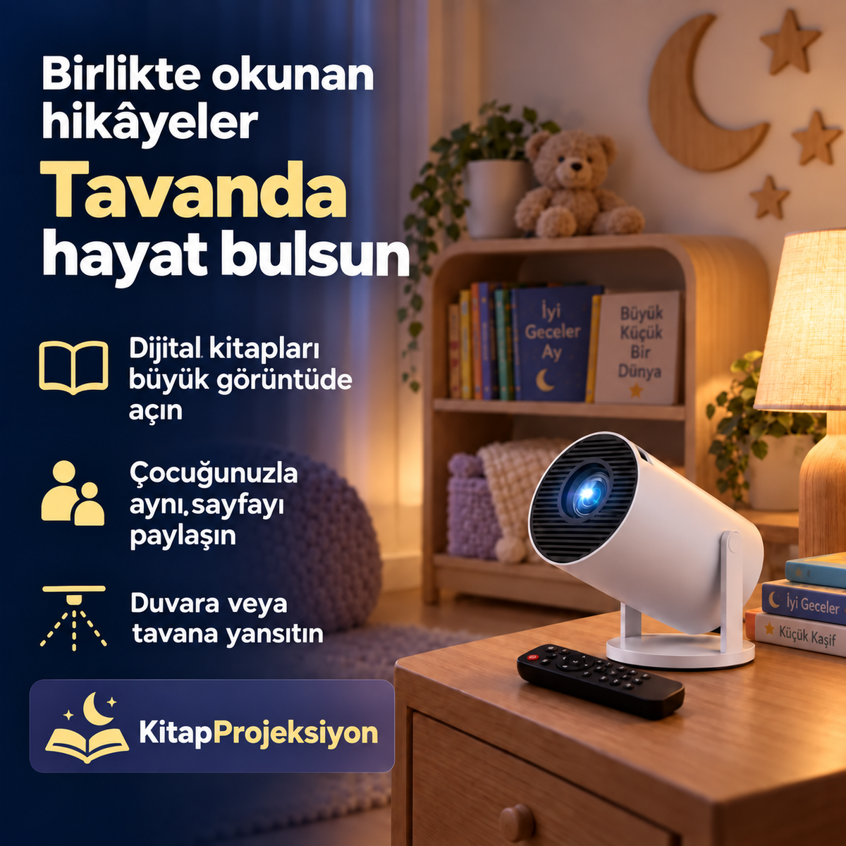 Çocuk odasında tavana yansıtılan dijital hikâyeler – KitapProjeksiyon