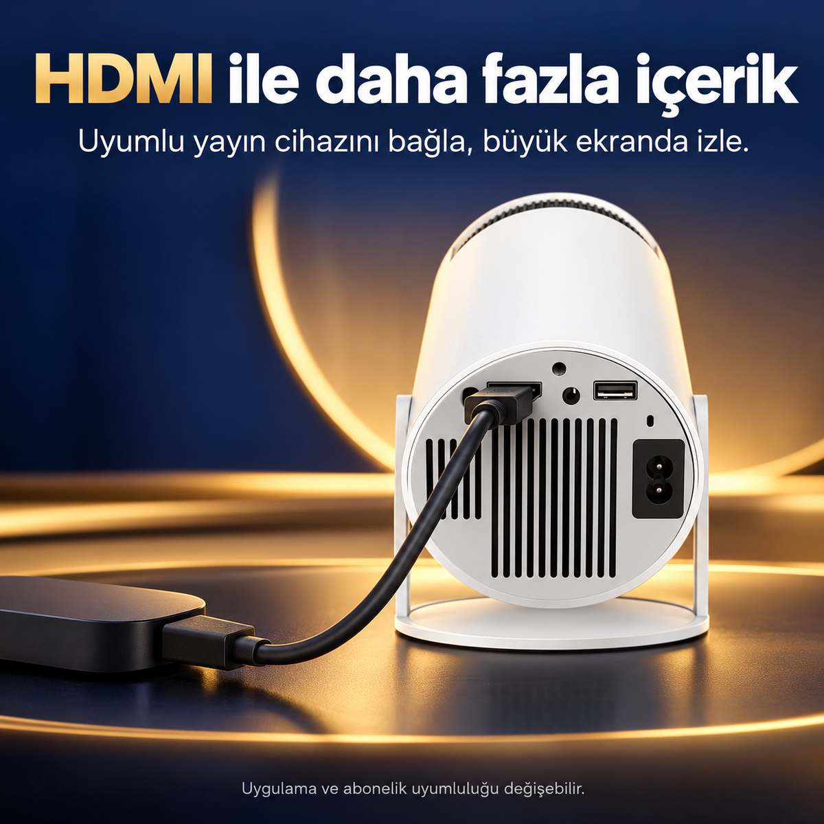 Projektöre HDMI üzerinden uyumlu yayın cihazı bağlama örneği